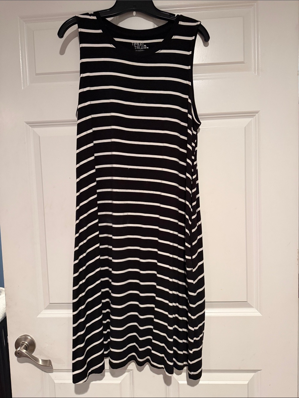 Time and Tru Black and White Striped Midi Swing Dress